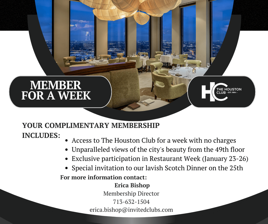 Enjoy The Houston Club Membership for a Week Jan 23rd -26th